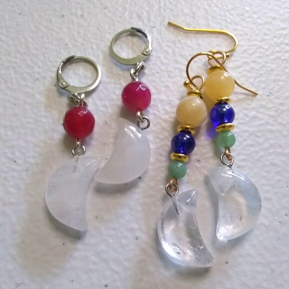 Playful Quartz Moon Dangle Earrings! - Picture 13 of 13